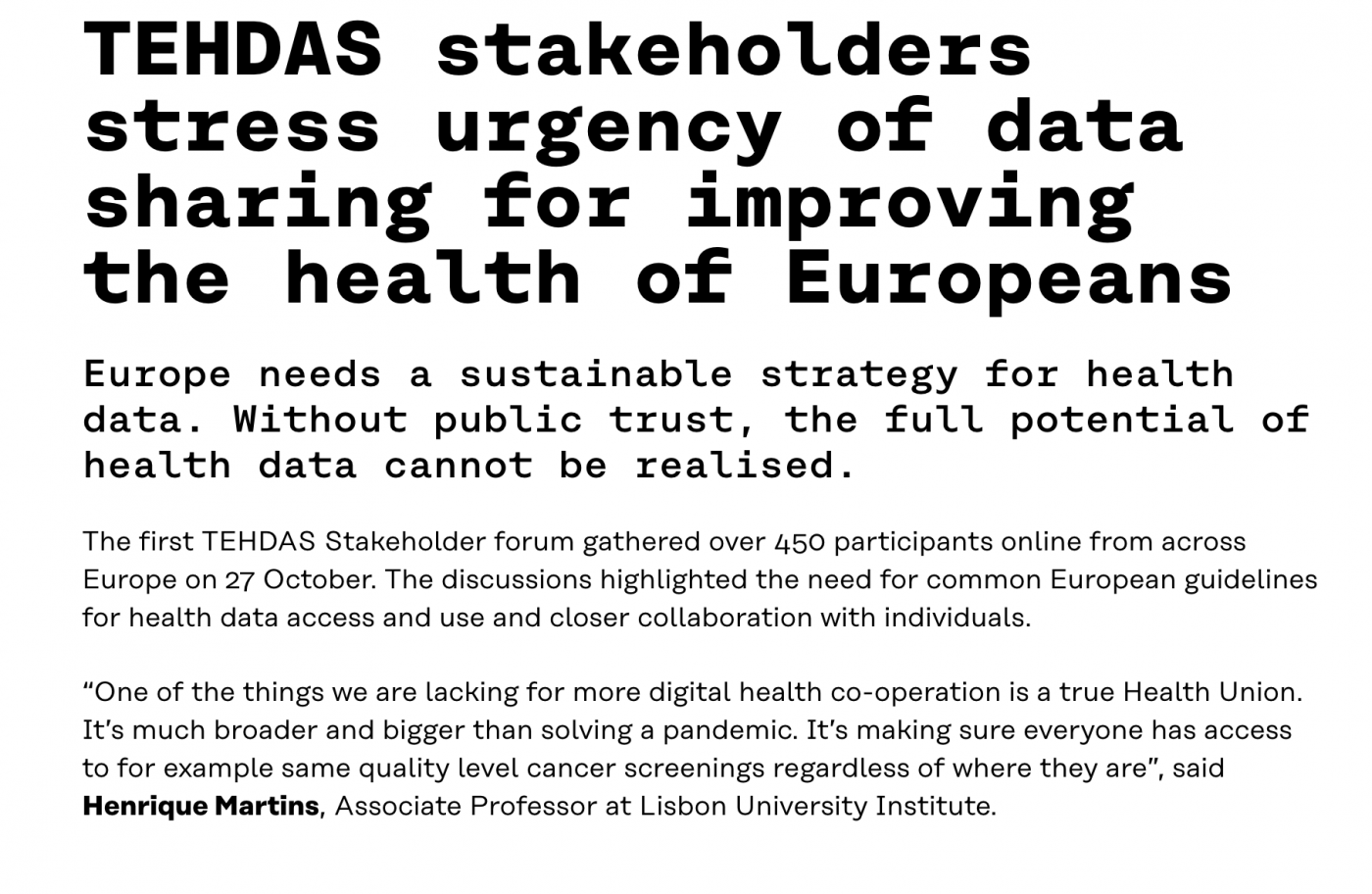 TEHDAS stakeholders stress urgency of data sharing for improving the health of Europeans symbol image