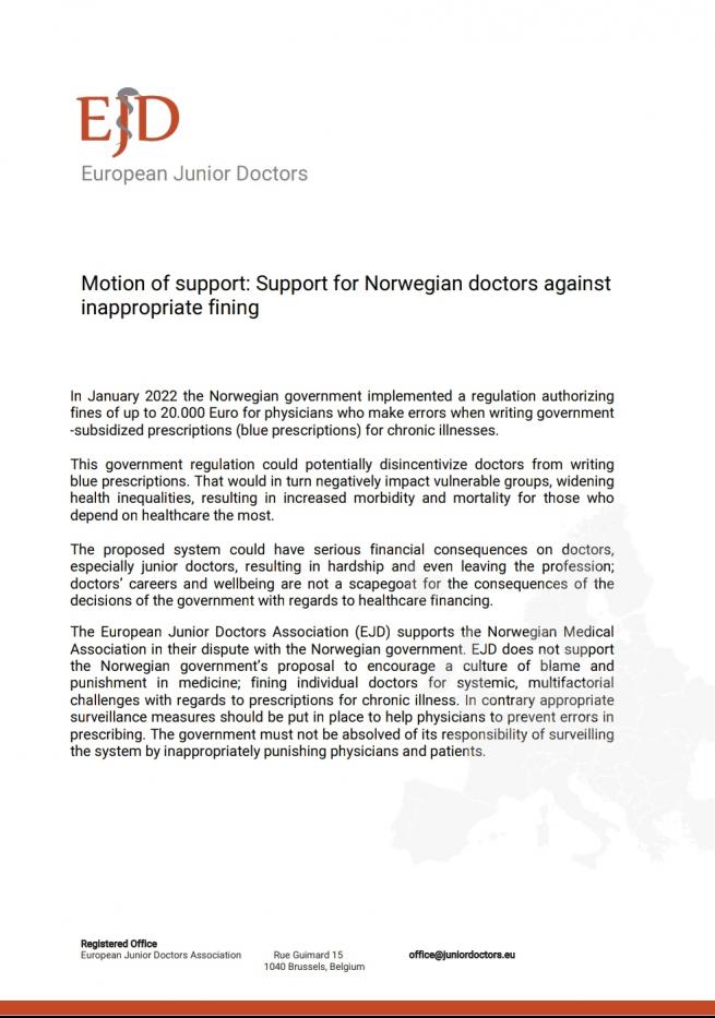 Motion of support: Support for Norwegian doctors against inappropriate fining symbol image