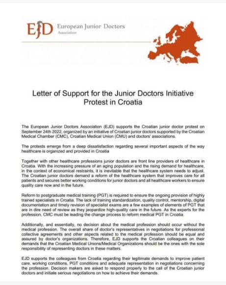 Letter of Support for the Junior Doctors Initiative Protest in Croatia  symbol image