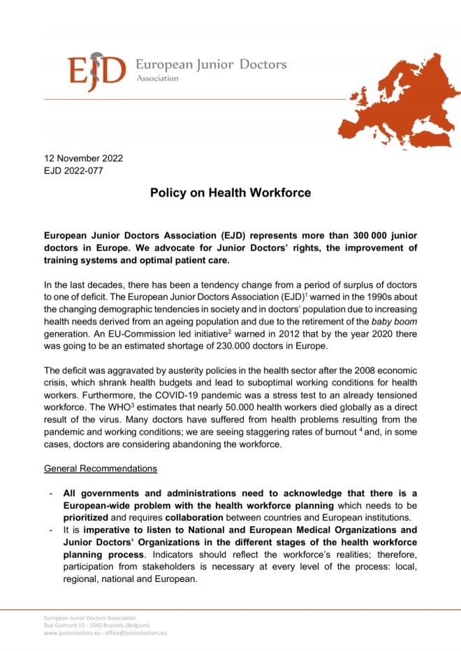 EJD Policy on Health Workforce symbol image