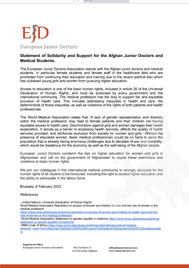 Statement of Solidarity and Support for the Afghan Junior Doctors and Medical Students symbol image