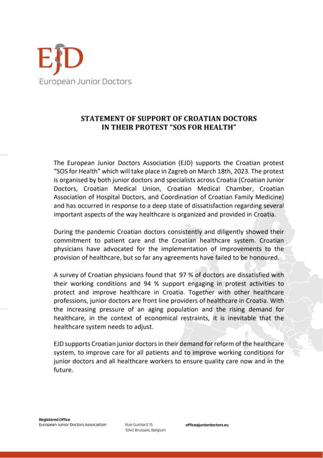 Statement of Support of Croatian Doctors in their Protest “SOS FOR HEALTH” symbol image