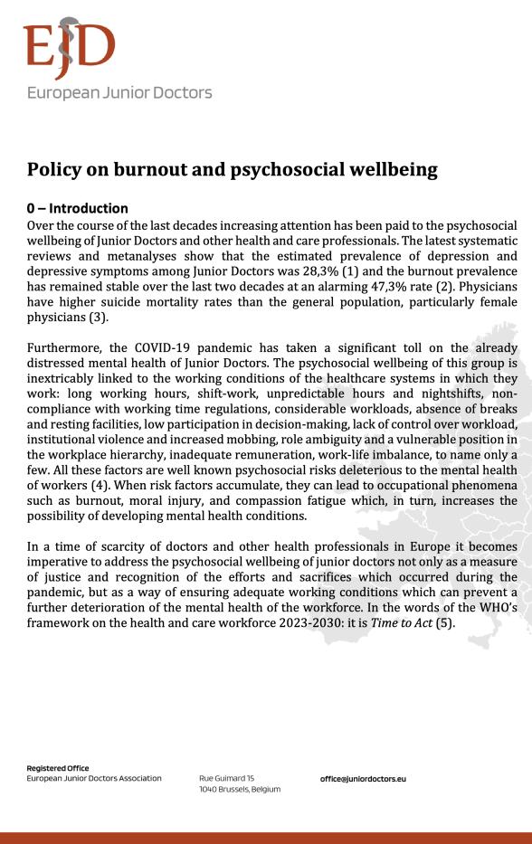 EJD Policy on burnout and psychosocial wellbeing symbol image