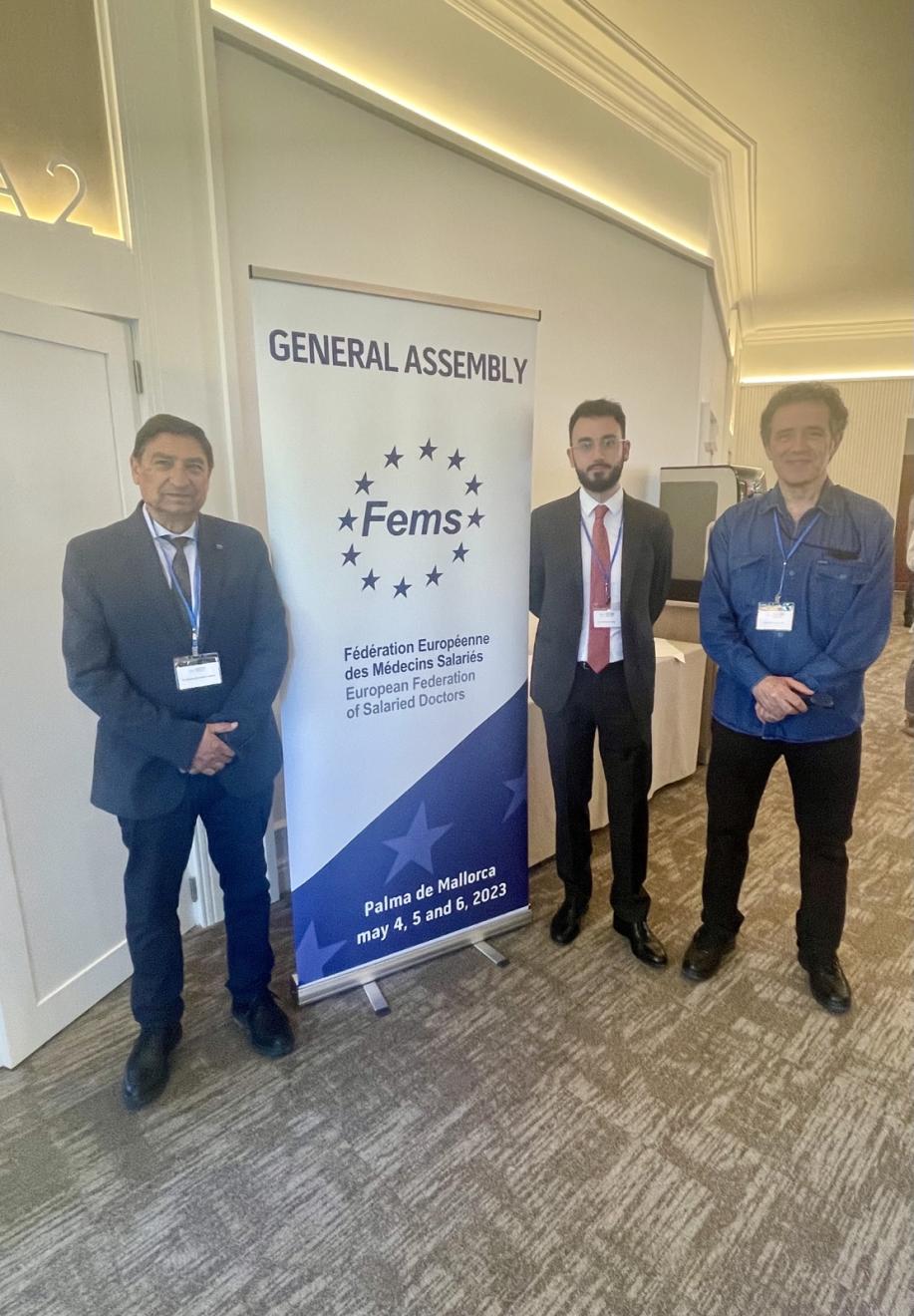 Alvaro Cerame MWF Committee Chairperson with FEMS leaders at FEMS GA 2023 in Palma de Mallorca